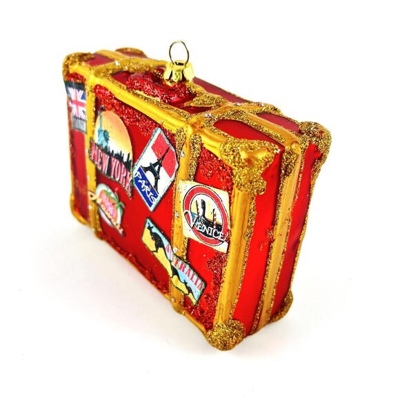 3 VTG Mercury Glass Christmas Ornaments world traveler suitcase Pendulum clocks - Picture 3 of 7